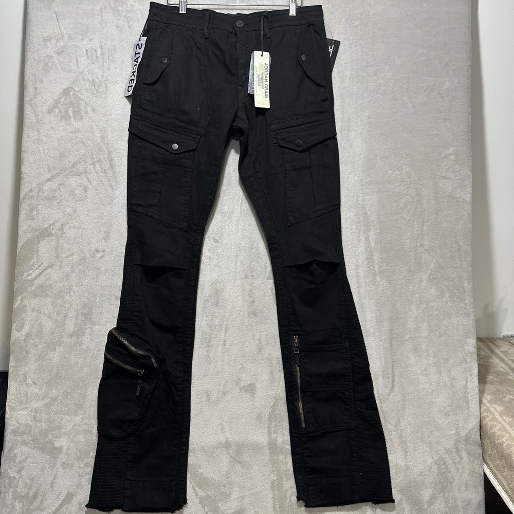 Jordan Craig Martin Stacked Men's 36 Black Aviation Cargo Pants Multi Pockets